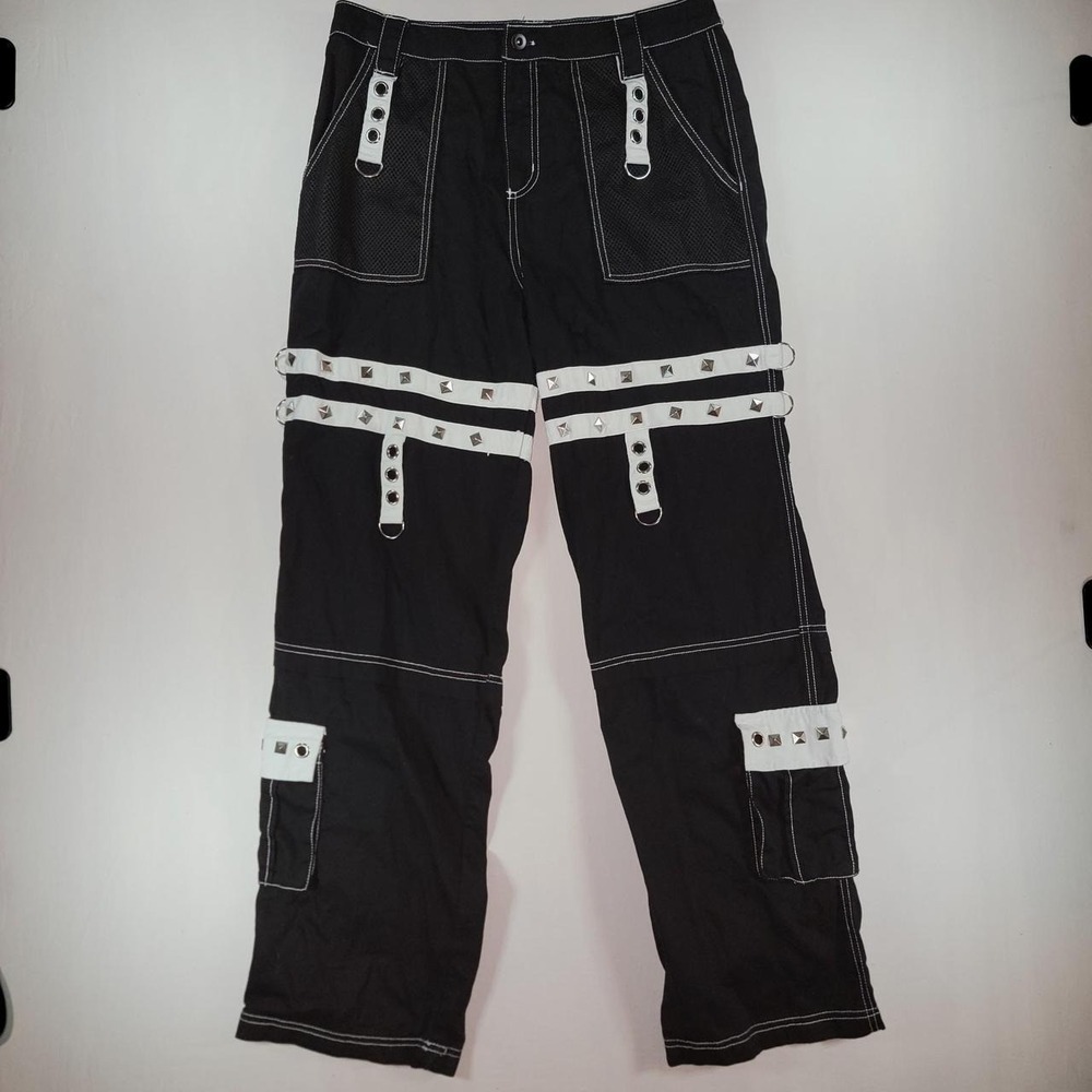 Hot Topic Black White Studded Cargo Pants Mall Goth Punk Wide Leg Size 11